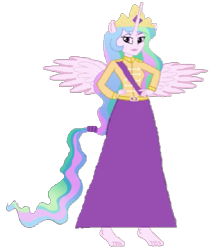 Size: 513x597 | Tagged: artist needed, safe, derpibooru import, princess celestia, alicorn, equestria girls, barefoot, celestia sun, crown, equestrian, feet, hybird, jewelry, monarch, png, pony world order, ponytail, regalia, the last american war, tyrant, wings