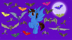 Size: 1280x719 | Tagged: safe, artist:andoanimalia, artist:estories, derpibooru import, oc, oc only, alicorn, bat, bat pony, bat pony alicorn, fruit bat, undead, vampire, vampire fruit bat, bat ponified, bat wings, horn, ponysona, race swap, wings