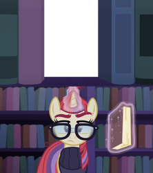 Size: 800x900 | Tagged: safe, derpibooru import, edit, edited screencap, screencap, moondancer, pony, unicorn, amending fences, book, bookshelf, clothes, confused, female, glasses, library, looking at you, magic, mare, simple background, solo, surprised, template, transparent background