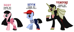 Size: 5708x2544 | Tagged: safe, derpibooru import, undead, vampire, daisy (the vampire adventure of kevin & daisy), female, kevin (the vampire adventure of kevin & daisy), little boy, little girl, male, mare, stallion, the vampire adventure of kevin & daisy, vampire (the vampire adventure of kevin & daisy, vlad the vampire, voice actor