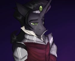 Size: 1522x1241 | Tagged: safe, artist:sombershadows, derpibooru import, king sombra, anthro, pony, crying, jewelry, looking down, male, reformed sombra, regalia, sad, solo, teary eyes