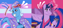 Size: 1080x480 | Tagged: safe, artist:zaturn7z, derpibooru import, trixie, twilight sparkle, twilight sparkle (alicorn), alicorn, bisexual pride flag, female, lesbian, lesbian pride flag, nonbinary, nonbinary pride flag, pride, pride flag, shipping, transgender pride flag, twixie