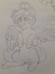 Size: 720x960 | Tagged: safe, artist:silentwolf-oficial, derpibooru import, oc, oc only, pegasus, pony, :p, grayscale, lineart, monochrome, pegasus oc, sitting, tongue out, traditional art, wings