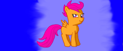 Size: 1051x435 | Tagged: safe, artist:maverickmam, derpibooru import, scootaloo, pegasus, pony, abstract background, female, filly, solo