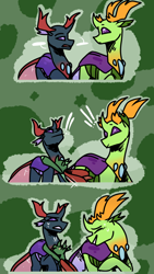 Size: 750x1334 | Tagged: safe, artist:paintedsnek, derpibooru import, pharynx, thorax, oc, changedling, changeling, nymph, fanfic:the king of love bugs, comic, cute, fanfic art, hug, king thorax, prince pharynx, surprise hug