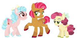 Size: 785x397 | Tagged: safe, artist:fcrestnymph, derpibooru import, babs seed, cozy glow, oc, oc:pearly whites, earth pony, pegasus, pony, alternate design, colored hooves, female, lesbian, magical lesbian spawn, mare, offspring, older, older babs seed, older cozy glow, parent:babs seed, parent:cozy glow, redesign, shipping, simple background, transparent background