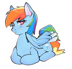 Size: 977x926 | Tagged: safe, artist:sugarelement, derpibooru import, rainbow dash, pegasus, pony, backwards cutie mark, behaving like a cat, grumpy, looking at you, ponyloaf, simple background, sitting, solo, transparent background