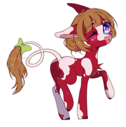 Size: 1333x1345 | Tagged: safe, artist:kitten-in-the-jar, derpibooru import, oc, oc:moo-shroom, cow, cow pony, chibi, female, one eye closed, simple background, solo, tongue out, transparent background, wink