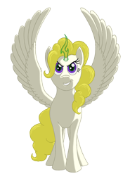 Size: 1424x1920 | Tagged: safe, alternate version, artist:nebulastar985, derpibooru import, surprise, pegasus, pony, disguise, disguised changeling, female, glowing horn, grin, horn, mare, simple background, smiling, solo, spread wings, transparent background, wings