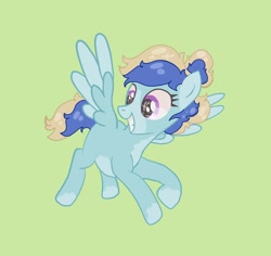 Size: 1080x1018 | Tagged: safe, artist:dellieses, derpibooru import, oc, oc only, pegasus, pony, base used, eyelashes, female, green background, grin, looking down, mare, pegasus oc, simple background, smiling, solo, two toned wings, wings