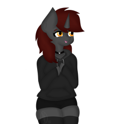 Size: 6097x6301 | Tagged: safe, artist:embermare, artist:emberstoneeqf, derpibooru import, oc, oc:ember stone, anthro, unicorn, choker, clothes, collar, cute, female, hoodie, socks, solo, thick, transparent