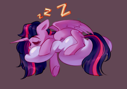 Size: 4093x2894 | Tagged: safe, artist:shore2020, derpibooru import, twilight sparkle, twilight sparkle (alicorn), alicorn, pony, bags under eyes, cloud, cute, eyes closed, female, gray background, high res, lying down, mare, on a cloud, onomatopoeia, profile, prone, simple background, sleeping, solo, sound effects, twiabetes, zzz