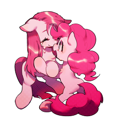 Size: 1280x1355 | Tagged: safe, artist:agrewithnosauce, derpibooru import, pinkie pie, earth pony, pony, boop, chest fluff, crying, cute, cuteamena, diapinkes, duality, female, floppy ears, mare, missing cutie mark, noseboop, open mouth, pinkamena diane pie, self ponidox, simple background, smiling, tears of joy, transparent background