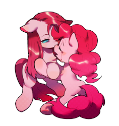 Size: 1280x1355 | Tagged: safe, alternate version, artist:agrewithnosauce, derpibooru import, pinkie pie, earth pony, pony, boop, chest fluff, crying, duality, eyes closed, female, floppy ears, mare, missing cutie mark, noseboop, open mouth, pinkamena diane pie, sad, self ponidox, simple background, transparent background