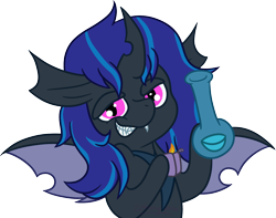 Size: 1608x1270 | Tagged: safe, artist:zehnny, oc, oc only, oc:sapphire soulfire, changeling, changeling queen, changepony, hybrid, unicorn, .mov, bong, bug sapphire soulfire, changeling oc, changeling queen oc, commission, commissioner:sapphie, drug use, female, insect wings, mare, marijuana, pink eyes, solo