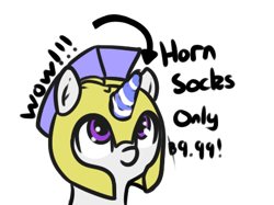 Size: 471x353 | Tagged: safe, artist:neuro, oc, oc only, pony, unicorn, armor, bust, clothes, female, guardsmare, helmet, horn sock, looking up, mare, portrait, royal guard, simple background, socks, striped socks, text, transparent background