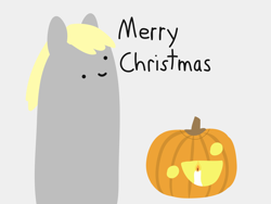 Size: 2048x1536 | Tagged: safe, artist:2merr, derpy hooves, pegasus, pony, /mlp/, 4chan, :), candle, dot eyes, drawn on phone, drawthread, female, gray background, halloween, holiday, jack-o-lantern, merry christmas, pumpkin, pumpkin carving, requested art, simple background, smiley face, smiling, solo