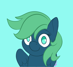 Size: 720x665 | Tagged: safe, artist:inkynotebook, derpibooru import, part of a set, oc, oc only, oc:emerald, pegasus, pony, bust, commission, pegasus oc, signature, simple background, smiling, solo, wings, ych result