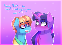 Size: 2043x1500 | Tagged: safe, artist:aaa-its-spook, derpibooru import, twilight sparkle, windy whistles, blushing, implied lesbian, implied shipping, implied twidash