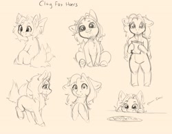 Size: 3500x2731 | Tagged: safe, artist:miokomata, derpibooru import, oc, oc:clay, earth pony, pony, semi-anthro, cute, drinking, drinking straw, female, food, hoof hold, mare, ocbetes, simple background, sitting, sketch, smol, solo