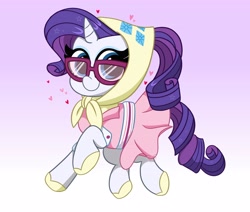 Size: 4096x3478 | Tagged: safe, artist:kittyrosie, derpibooru import, rarity, pony, unicorn, camping outfit, cute, female, floating heart, glasses, gradient background, heart, high res, mare, raribetes, smiling at you, solo