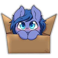 Size: 512x512 | Tagged: safe, artist:tokokami, derpibooru import, oc, oc only, oc:shadow blue, pony, blushing, box, cute, female, pony in a box, simple background, solo, sticker, transparent background, weapons-grade cute