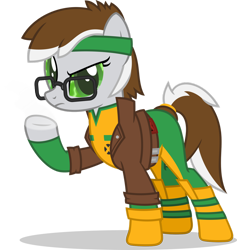 Size: 1280x1348 | Tagged: safe, artist:mlp-trailgrazer, derpibooru import, oc, oc:pickfairy, clothes, female, glasses, mare, rogue (x-men), simple background, solo, transparent background