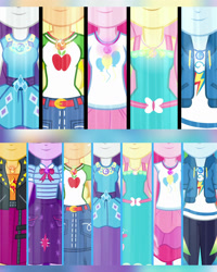 Size: 1920x2400 | Tagged: safe, derpibooru import, edit, screencap, applejack, fluttershy, pinkie pie, rainbow dash, rarity, sci-twi, sunset shimmer, twilight sparkle, better together, equestria girls, forgotten friendship, rollercoaster of friendship, boobshot, bowtie, breasts, clothes, comparison, cutie mark, cutie mark on clothes, denim skirt, geode of empathy, geode of fauna, geode of shielding, geode of sugar bombs, geode of super speed, geode of super strength, geode of telekinesis, hoodie, humane five, humane seven, humane six, jacket, jewelry, leather, leather jacket, magical geodes, multicolored hair, necklace, pink hair, purple hair, rainbow hair, red hair, shirt, skirt, smiling, t-shirt, tanktop, transformation, vest, yellow hair