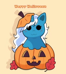 Size: 652x730 | Tagged: safe, artist:glimmermoon11, derpibooru import, oc, oc:fleurbelle, alicorn, :3, alicorn oc, blushing, female, halloween, happy halloween, holiday, horn, leaves, mare, pumpkin, wings