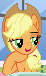 Size: 356x580 | Tagged: safe, derpibooru import, screencap, applejack, earth pony, pony, the ending of the end, cropped, pointing, solo