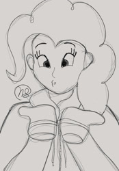 Size: 2500x3600 | Tagged: safe, artist:demitri, derpibooru import, pinkie pie, human, equestria girls, blowing, bust, clothes, coat, cute, daaaaaaaaaaaw, diapinkes, female, lineart, mittens, monochrome, scarf, signature, sketch, solo, winter outfit