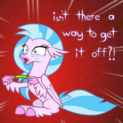 Size: 6969x6969 | Tagged: safe, artist:kmlp, derpibooru exclusive, derpibooru import, silverstream, classical hippogriff, hippogriff, chinese finger trap, crying, female, gradient background, open mouth, scared, sitting, solo, tears of fear, vector