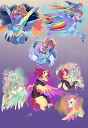 Size: 1300x1880 | Tagged: safe, artist:bunnari, derpibooru import, bow hothoof, fluttershy, gentle breeze, posey shy, rainbow blaze, rainbow dash, windy whistles, deer, deer pony, original species, pegasus, peryton, pony, 80s, alternate hairstyle, baby, baby pony, bipedal, blushing, bracelet, brothers, chest fluff, choker, clothes, coat markings, crying, cuddling, ear piercing, earring, family, father and child, father and daughter, female, flying, glasses, grin, headband, headcanon, hug, jacket, jewelry, leather jacket, leg fluff, leotard, male, mare, mother and child, mother and daughter, parent and child, piercing, punk, raised hoof, redesign, shipping, shirt, shys, siblings, smiling, stallion, straight, sweat, sweatband, sweater, t-shirt, tears of joy, toothpick, tracksuit, unshorn fetlocks, windyhoof, younger