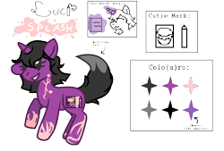 Size: 1102x746 | Tagged: safe, artist:luc1g07ch1, derpibooru import, oc, oc:luci splash, unicorn, coat markings, horn, ms paint, reference sheet, unicorn oc