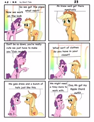 Size: 2550x3300 | Tagged: safe, artist:short tale, derpibooru import, applejack, sugar belle, earth pony, pony, unicorn, comic:aj+rd, advice, appledash, comedy, comic strip, digital art, female, lesbian, romance, shipping