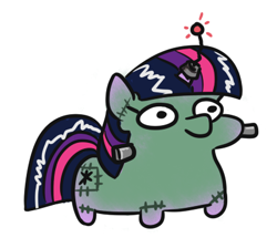 Size: 429x384 | Tagged: safe, artist:jargon scott, derpibooru import, twilight sparkle, pony, antenna, clothes, costume, frankenstein's monster, halloween, halloween costume, simple background, solo, squatpony, twiggie, white background