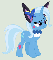 Size: 394x443 | Tagged: safe, artist:jadethepegasus, derpibooru import, trixie, butterfly, pony, unicorn, bunny ears, clothes, cosplay, costume, crossover, female, flower, hairpin, heart, jewelpet, luea, mare, simple background, solo