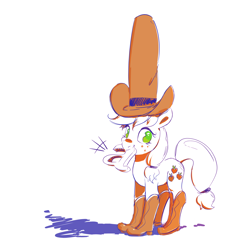 Size: 3688x3688 | Tagged: safe, artist:kerpupu, applejack, earth pony, pony, boots, cowboy boots, cowboy hat, female, freckles, hat, mare, mouth hold, shoes, simple background, solo, tall hat, white background
