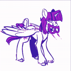 Size: 600x600 | Tagged: safe, artist:kerpupu, twilight sparkle, twilight sparkle (alicorn), alicorn, classical unicorn, pony, unicorn, animated, cloven hooves, fangs, female, gif, horn, leonine tail, mare, mouth hold, simple background, solo, unshorn fetlocks, white background, wings
