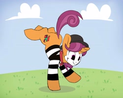 Size: 4096x3277 | Tagged: safe, artist:tallaferroxiv, quiet gestures, pony, unicorn, female, hat, horn, mare, mime, shirt, solo, standing on front legs