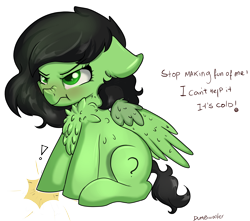 Size: 3380x2982 | Tagged: safe, artist:dumbwoofer, oc, oc only, oc:anon filly, pegasus, pony, angry, chest fluff, cute, female, filly, fluffy, madorable, scrunchy face, simple background, sitting, solo, stomping, transparent background