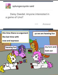 Size: 744x967 | Tagged: safe, artist:ask-luciavampire, derpibooru import, oc, pegasus, pony, unicorn, vampire, vampony, ask, ask-ponys-gamer-club, tumblr, uno