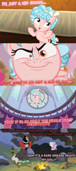 Size: 1022x2306 | Tagged: safe, derpibooru import, edit, edited screencap, screencap, cozy glow, lord tirek, centaur, pegasus, frenemies (episode), school raze, the beginning of the end, antagonist, arms, bow, campfire, caption, chestplate, comic, cozy glow is best facemaker, crazy face, evil laugh, faic, funny, headcanon, horns, image macro, laughing, nose piercing, nose ring, piercing, plushie, screencap comic, shrug, solo, text, theory, what if