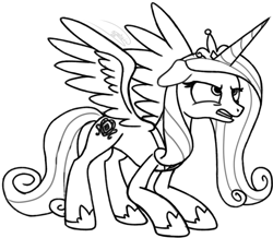 Size: 1373x1200 | Tagged: safe, artist:soctavia, derpibooru import, princess cadance, alicorn, pony, angry, crown, female, hoof shoes, jewelry, mare, regalia, scowl, sketch, snarling, solo, teeth, wings, wip