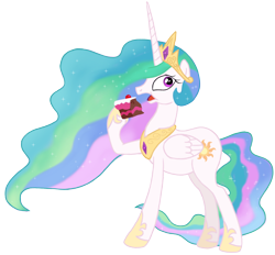 Size: 1572x1456 | Tagged: safe, artist:soobel, derpibooru import, princess celestia, alicorn, pony, cake, cakelestia, fat, fat edit, food, simple background, solo, transparent background