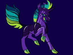 Size: 2800x2100 | Tagged: safe, artist:loryska, derpibooru import, oc, changepony, hybrid, blue background, magical gay spawn, offspring, parent:king sombra, parent:pharynx, simple background, solo