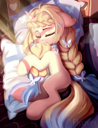 Size: 1766x2284 | Tagged: safe, artist:twinkling, derpibooru import, oc, oc only, pony, unicorn, adult blank flank, bed, blank flank, braid, morning, sleeping, solo