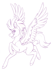 Size: 3149x4202 | Tagged: safe, artist:silkensaddle, derpibooru import, pegasus, pony, monochrome, simple background, sketch, solo, white background