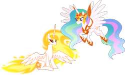 Size: 7415x4472 | Tagged: safe, artist:pumpkinpieforlife, derpibooru import, daybreaker, princess celestia, alicorn, pony, absurd resolution, accessory theft, simple background, transparent background, vector