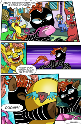 Size: 1800x2740 | Tagged: safe, artist:candyclumsy, derpibooru import, oc, oc:heartstrong flare, alicorn, earth pony, pony, unicorn, comic:of flanks and foolery, alicorn oc, background pony, booty had me like, bump, burglar, butt, canterlot, castle, clothes, comic, commissioner:bigonionbean, confused, crime, crystal empire, cutie mark, drunk, dummy thicc, extra thicc, flank, fusion, fusion:heartstrong flare, glasses, hat, horn, large butt, magic, male, mask, outdoors, plot, random pony, robbery, stallion, thicc ass, thief, uniform, wings, wonderbolt trainee uniform, writer:bigonionbean